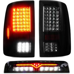 Tresound Tail Light + 3rd Brake Light for Dodge Ram 1500 2009-2010, Ram 2500 3500 2010, Ram 1500 2500 3500 2011-2018, NOT Compatible w/Original LED version, only fit Factory Halogen Model (Black Smoked)