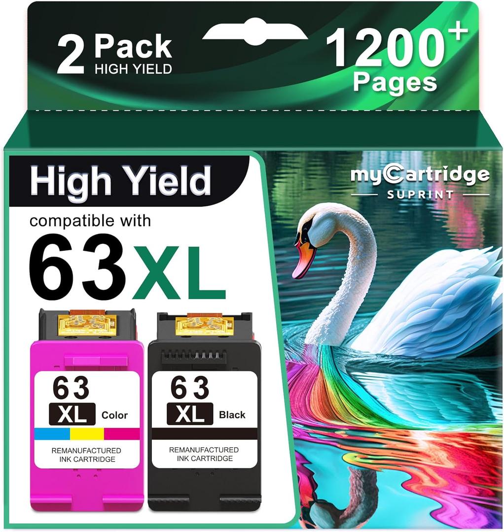 63XL Ink Cartridges Black and Color High Yield Replacement for HP Ink 63 63XL Ink Cartridge Combo Pack Work for HP Envy 4520 4512 OfficeJet 3830 5258 4650 5255 DeskJet 3630 3632 Printer Ink 63 (2Pack)