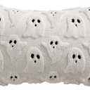 EMEMA Halloween Ghost Decorations Pillow Covers 12x20 Inch Set of 2 Fall Pillow Covers Plush Faux Fur Jacquard Cushion Covers Throw Pillows for Porch Soft Couch Holiday Festivals Home Decor