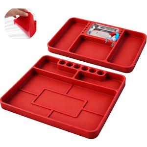 SEDY Premium Silicone Tool Tray, Automotive Non-Slip Flexible Silicone Tool Trays, Tool Organizer | 2 Piece Multi Purpose Mats with Magnetic Small parts Tray