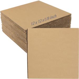 60 Pack 12 x 12 x 1/8 Inch Corrugated Cardboard Sheets, 3mm Thick Cardboard Squares, Flat Packaging Inserts for Shipping, Mailing, DIY and Crafts