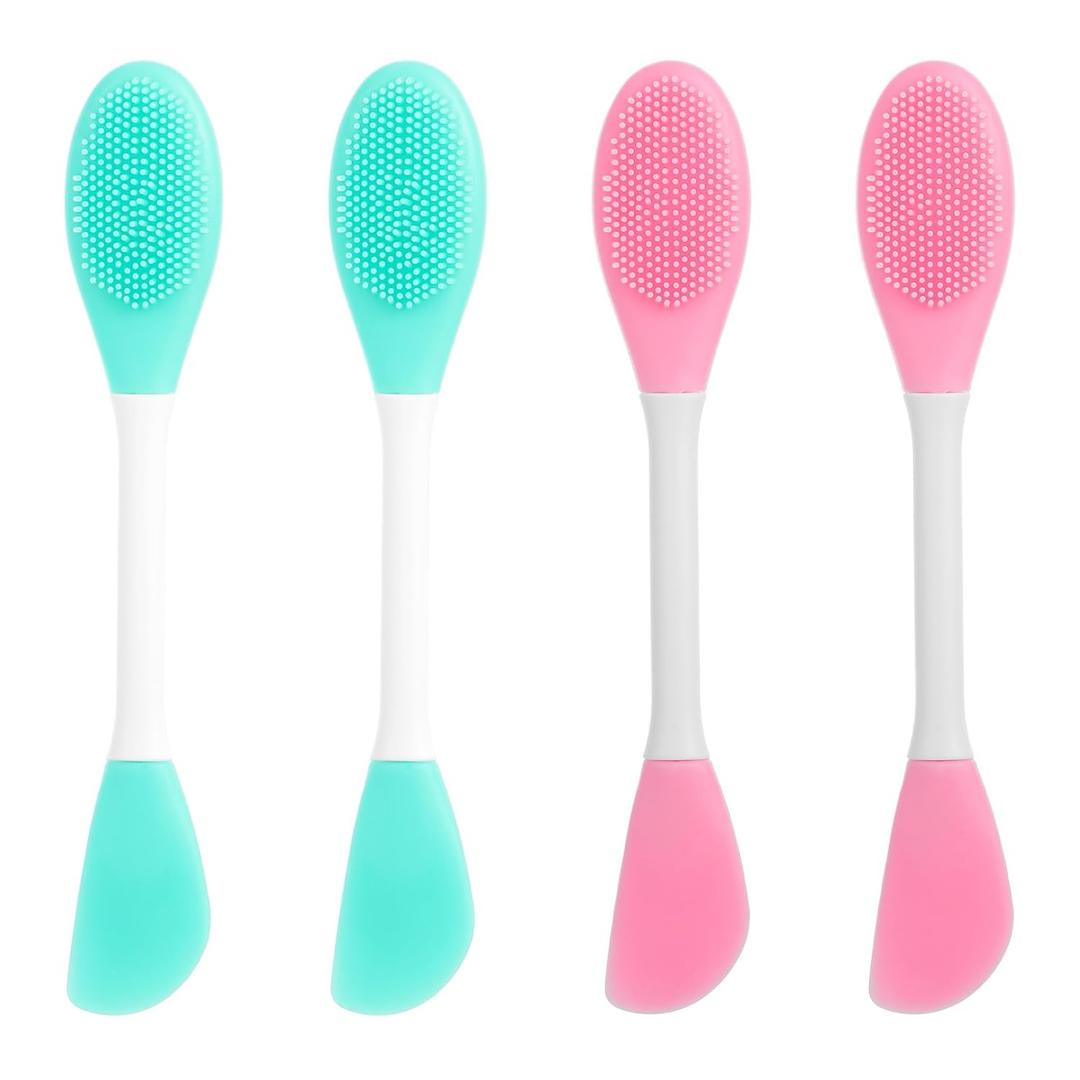 2 in 1 Facial Cleansing Brush & Face Mask Brushs, 4 Pcs Detachable Face Cleansing Brush, Silicone-Face Scrubber for Makeup Skincare Removal