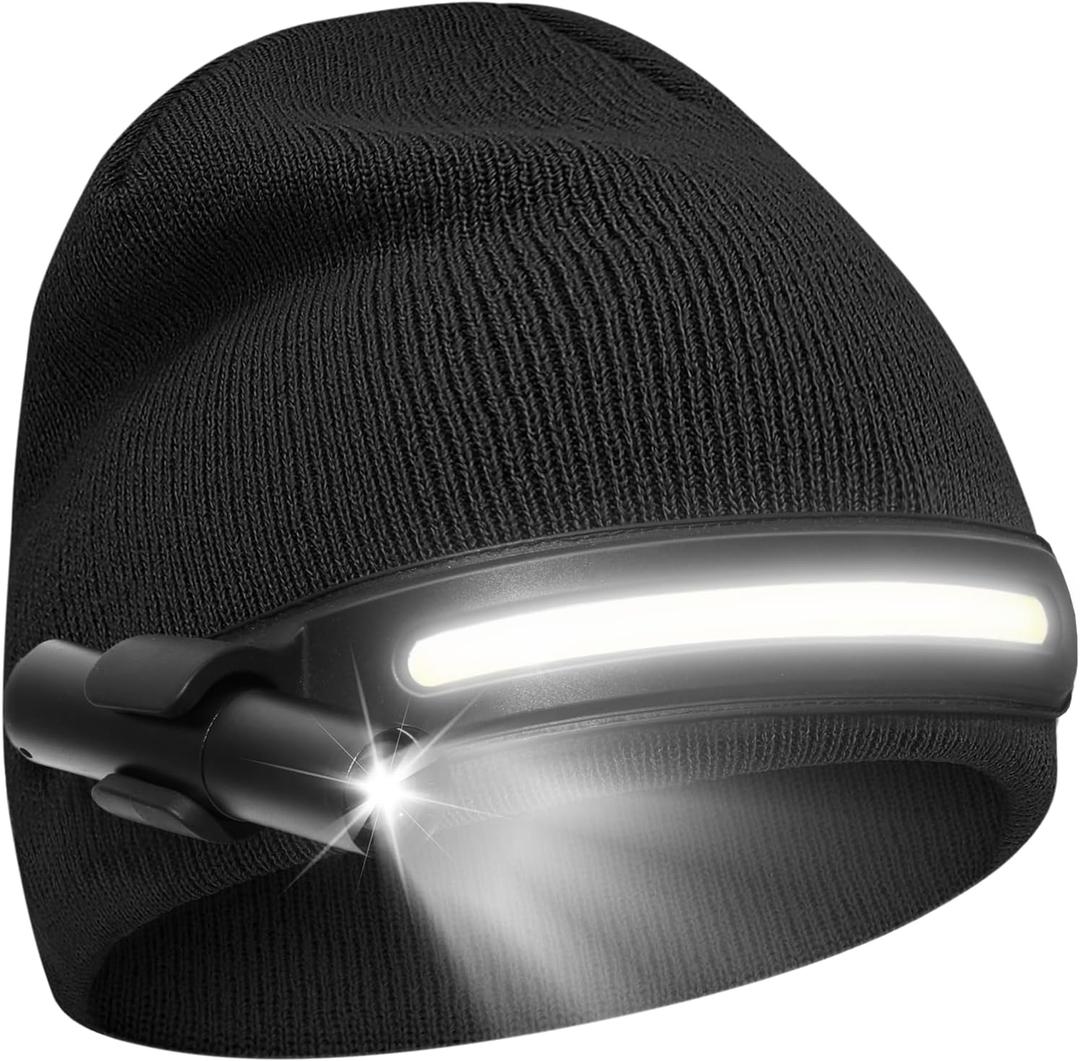 Rotibox Headlamp Beanie with Light Camping Accessories Gear Head Light Flashlight for Running, Fishing, Hiking -Black