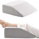 Bedluxe Leg Pillow, 8inch Leg Elevating Pillow for After Surgery, Blood Circulation, Leg Wedge Pillow for Side Sleeping, Leg Rest for Swelling, Cooling Gel Memory Foam Top, White/ Grey