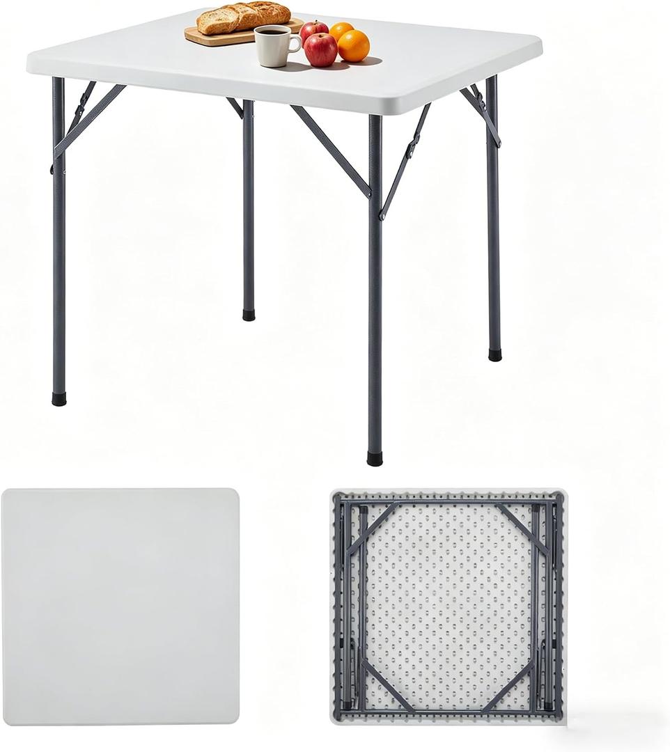 BOOSDEN 32 Inch Square Folding Table, Lightweight Card Table for Indoor Outdoor, Portable Utility Foldable Tables with Collapsible Legs, Plastic Table for Puzzles, Game, Crafting, Camping,Party,Picnic