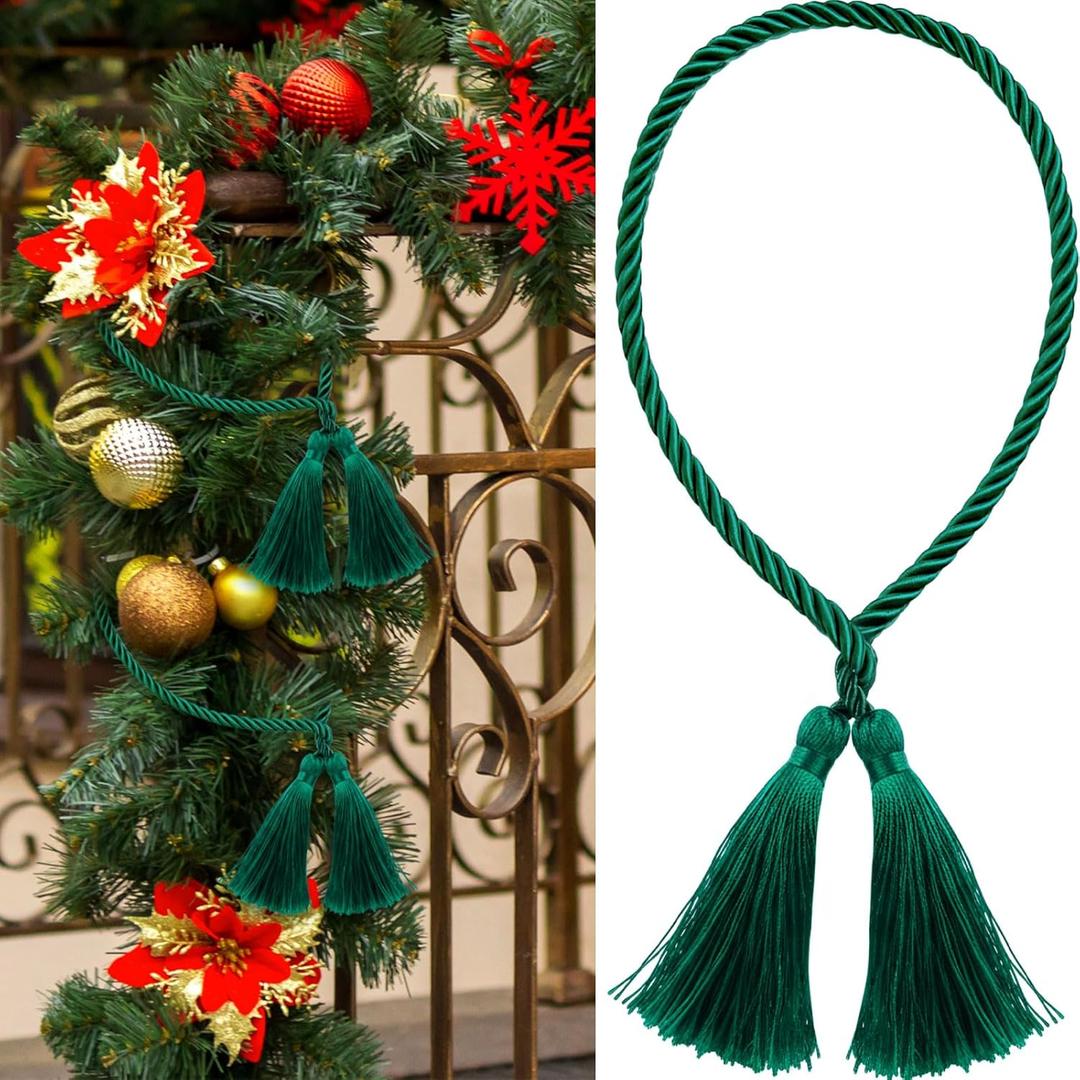 Zhengmy 30 Pcs 24 Inch Christmas Garland Ties with Tassels Decorative Twist Tie for Banister Reusable Flexible Twist Tie for Garland Fireplace Staircase Banister Home Xmas Holiday Decorations (Green)