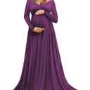 Saslax Maternity Off Shoulders Half Circle Gown for Baby Shower Photo Props Dress (Medium, Plum Purple 131)