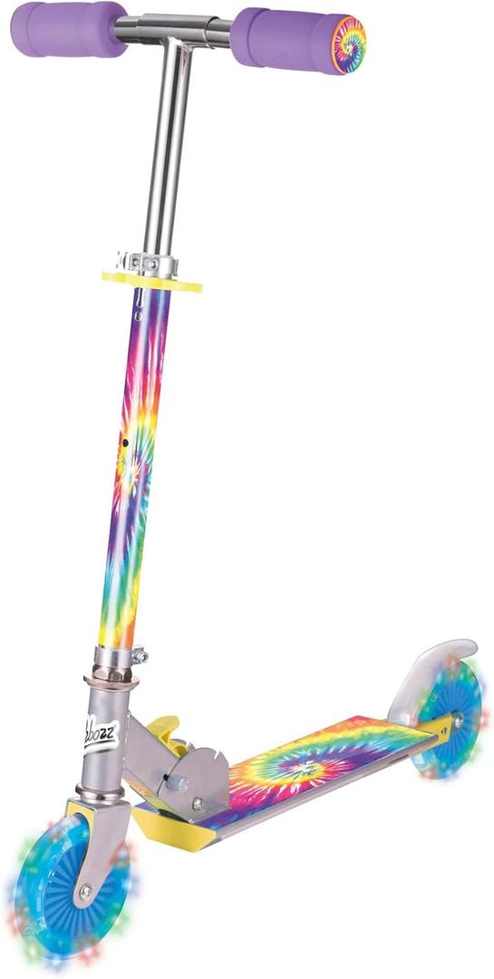 Ozbozz Tie Dye Foldable Scooter - Light UP Wheels - Ages 5 and up. Adjustable Handlebar Height 28.5" - 32.5"