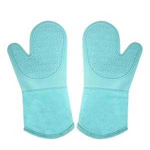 Silicone Oven Mitts Heat Resistant Waterproof Non Slip Long Oven Gloves with Soft Cotton Lining Handling Hot Pans Dishes Mitt for Cooking Baking, 1 Pair Kitchen Insulated Mittens (Green Blue) Turquoise