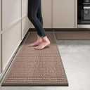 Kitchen Rugs and Mats Non Skid Washable Set of 2 PCS, Absorbent Runner Rugs for Kitchen, Farmhouse Weave Floor Mats in Front of Sink, 17.3"x 47"+17.3"x 29" (Brown)