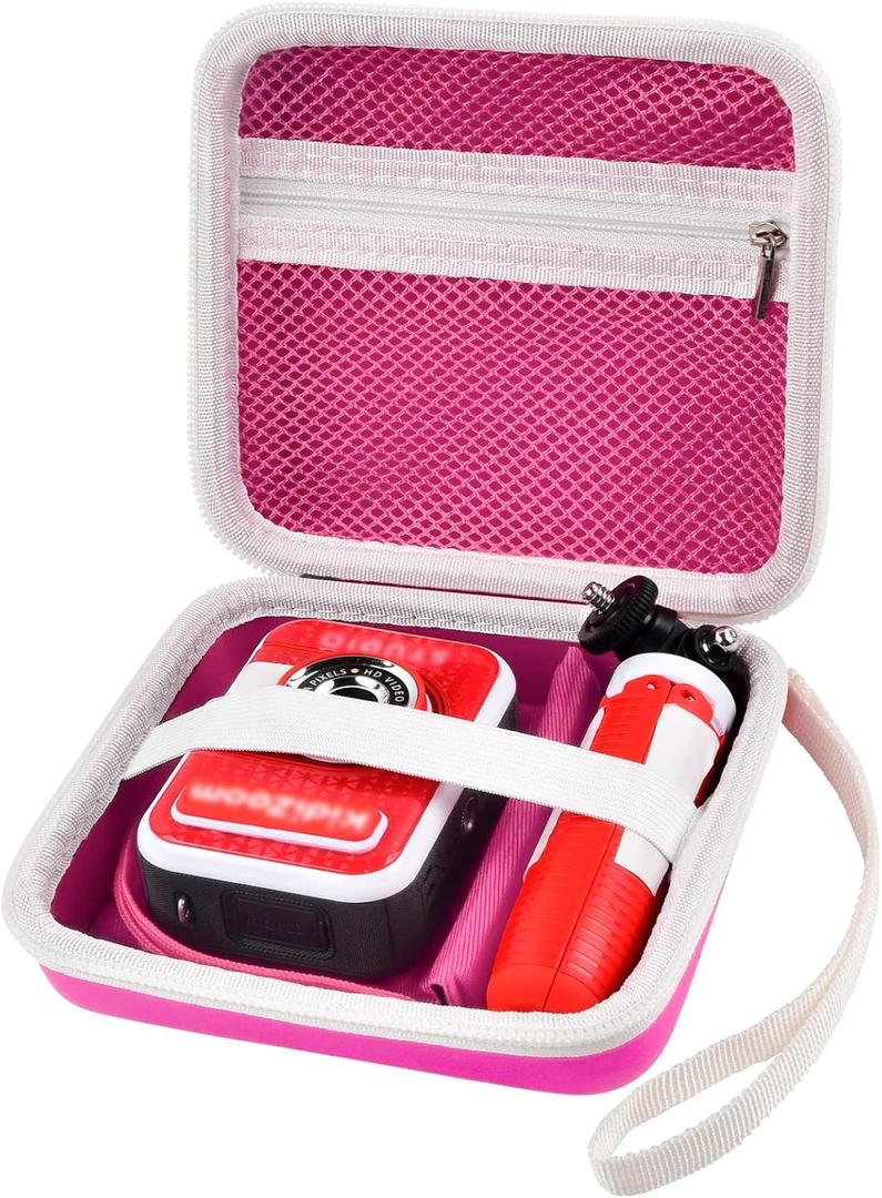 Kid Toy Camera Case for VTech Kidizoom Creator Cam Video Camera, Hard Travel Carrying Storage with Accessories Pocket - Pink