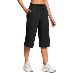Women's Capri Pants Wide Leg Plus Size Lightweight Quick Dry Casual Summer Pants Sweatpants Hiking Walking (B Black)