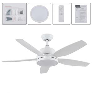 52" White Indoor Ceiling Fan with Integrated LED Light & Remote – 5 Blade Modern Flush Mount / Downrod Ceiling Fan for Home & Covered Patio