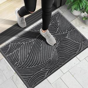 Yimobra Doormat Outdoor Entrance, Simple Stripes All-Weather Waterproof & Non-Slip Mat for Front Door, Heavy Duty Welcome Mat for Indoor, Garage, Patio-29.5x17, Dark Grey