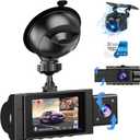 3 Channel Dash Cam Front and Rear Inside with 64GB SD Card, 1080P+720P+720P Car Dash Camera for Cars Front and Rear, Dashcam with G-Sensor, Loop Recording, 24H Parking Mode, Night Vision