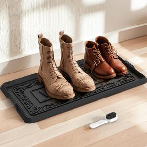 Natural Rubber Boot Tray Heavy Duty Shoe Mat for Entryway with Shoe Brush Large Boot Mat Multi-Purpose for Indoor or Outdoor
