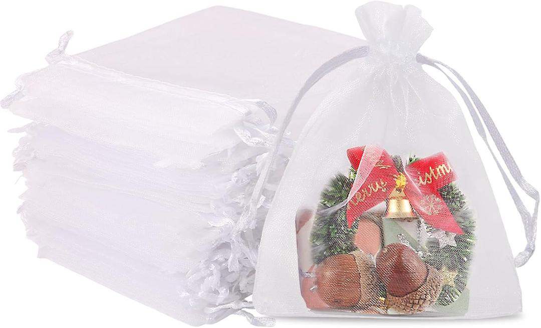 EdgeXcel 3x4 Organza Bags for Gift, Candy, Wedding Favors, Party, Small Goodie Bags, 120Pcs Bulk White Drawstring Mesh Bag for Jewelry Making Supplies