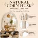 26"x39" Oval Wall Mirror, Handwoven Corn Husk, Whitewashed