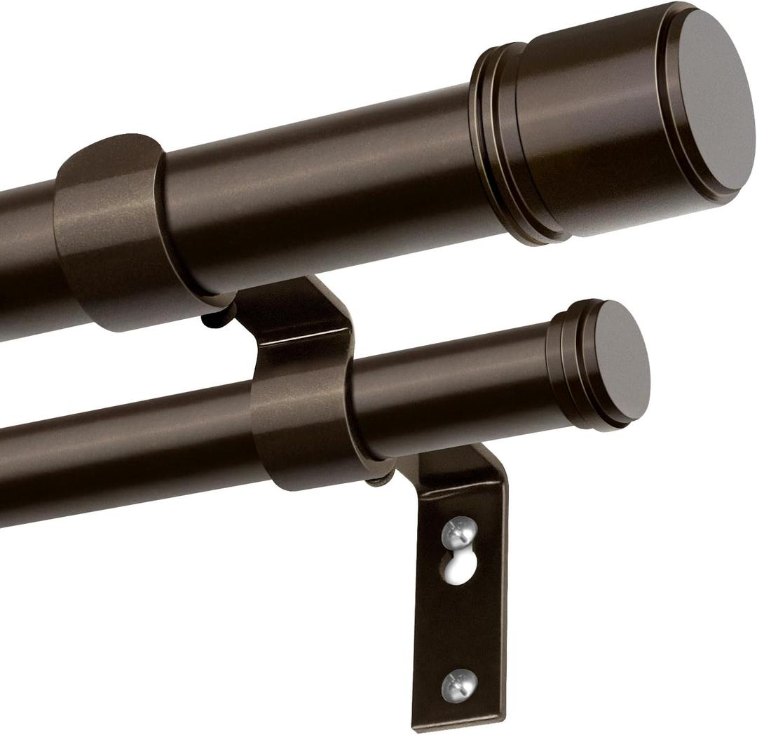 Double Curtain Rod 72 to 144 Inch, HOTOZON 1 Inch Heavy Duty Double Curtain Rods for Windows 60 to 140 Inches(5-11.6 ft), Telescoping Drapery Rod with Simple End Finials, Bronze