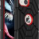 Grifobes for iPhone 14 Case 2022 / iPhone 13 Case 2021 (6.1inch), Thick Silicone 3-in-1 Heavy Duty Shockproof Rugged Protective i Phone 6.1" Rubber Cover (Black+Red)