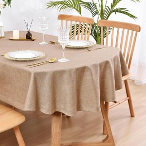 Wolkemer Faux Linen Small Oval Tablecloth Heavy Duty Wrinkle Resistant Fabric Table Cloths 52 x 70 Inch Flaxen Farmhouse Rustic Table Cover for Kitchen Dining Indoor Outdoor Tabletop Decoration