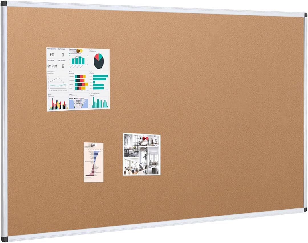VIZ-PRO Large Cork Bulletin Board, 60 X 36 Inches, Wall-Mounted Corkboard with Silver Aluminium Frame for School, Office, and Home 5' X 3'