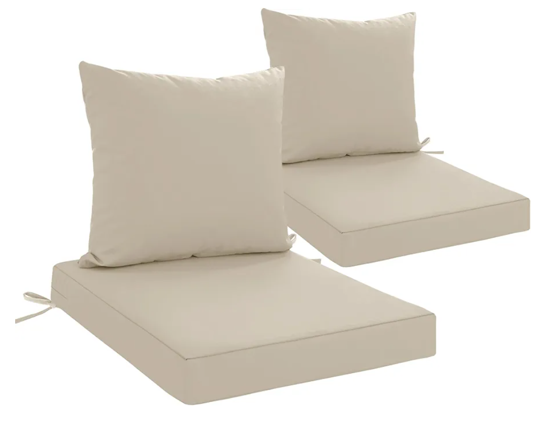 24x24 Inch Outdoor Cushions for Patio Furniture Set of 2, Waterproof Outdoor Chair Cushions w/Fade-Resistant, Removable & Machine-Washable Covers, Deep Seat Sofa/Couch Pads Replacement, cream