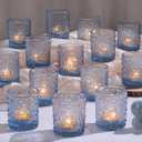 Blue Votive Candle Holder Set of 36, Flower Tea Lights Candles Holders for Wedding Table Centerpieces, Birthday Parties, Home Decor, Blue Bridal Shower and Holiday Decorations