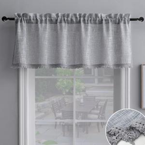 Beda Home Tassel Linen Textured Swag Valance for Farmhouses Kitchen; Light Filtering Rustic Short Swag Topper for Small Windows Bedroom Privacy Added Rod Pocket Design, Grey, 52Wx18L - 1PC