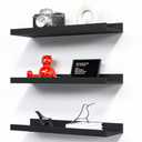RICHER HOUSE 4Set Floating Shelves for Wall, 16 inches Black Wall Mounted Shelves with Lip for Storage, Display Picture Ledge Shelf for Bedroom Bathroom Kitchen Living Room Decor, Modern Black