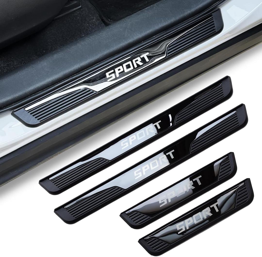 4Pcs Stainless Steel Car Door Sill Protectors Door Threshold Protector Front and Rear Door Car Pedal Kick Protection Door Sill Scuff Plate Car Trim Sport(Door Width 1.97" Black)