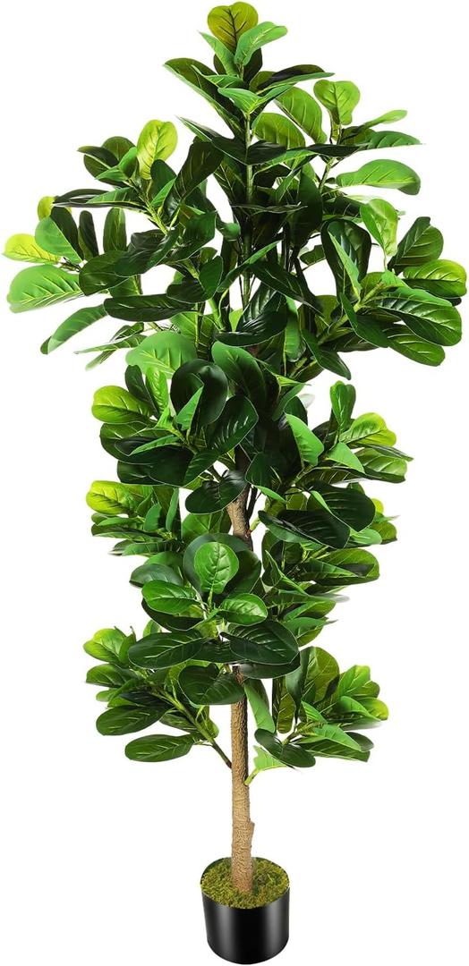 OXLLXO 7.3ft Artificial Fiddle Leaf Fig Tree (87in) with Plastic Nursery Pot Faux Tree, Ficus Lyrata Fake Plant for Office House Farmhouse Living Room Home Decor (Indoor/Outdoor)
