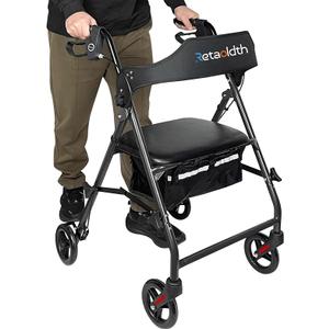 Retaoldth Foldable Rollator Walker with Seat for Seniors, Easy Folding
One-Hand Carry, 6" All-Terrain Wheels, Handle Height Adjustable,Lightweight Rolling Walker for Elderly, Black