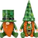 St Patricks Day Decorations Gnomes Figurines - 2Pcs Resin Irish Green Grid Hats Lucky Shamrock Saint Leprechaun for Home Office Table Decor
