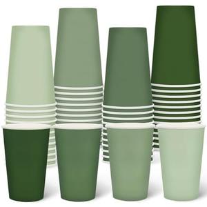 Whaline 60Pcs Sage Green Paper Cups 16oz Gradient Green Disposable Cups Spring Beverage Drinking Cup for Wedding Baby Shower One Lucky Duck Birthday Party Supplies