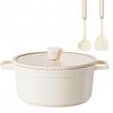 5QT Ceramic Nonstick Dutch Oven Pot with Glass Lid - Nonstick Induction StockPot with Lid Soup Ladle Spatula Healthy Cooking PFAS and PTFE Free