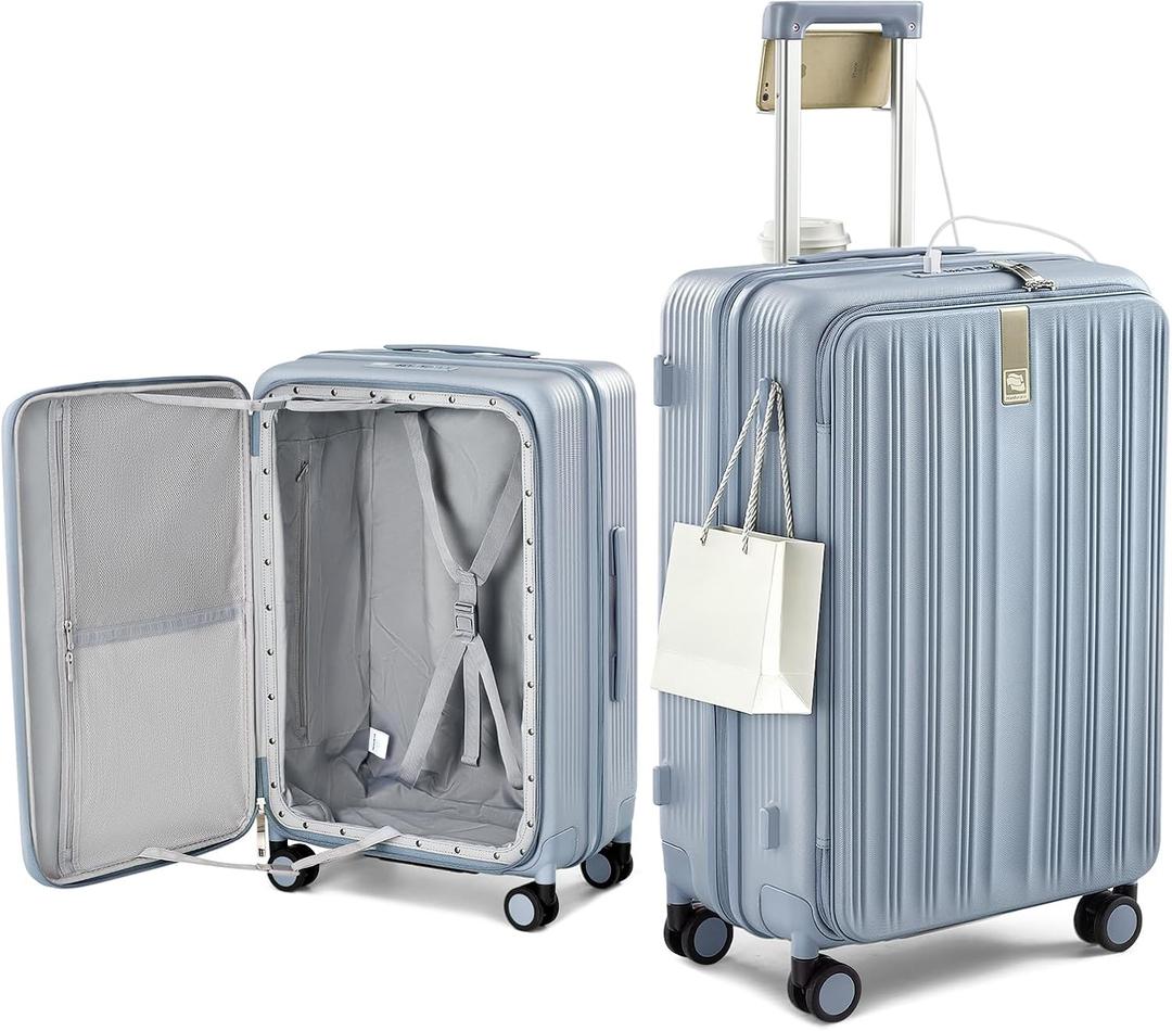 Hanke Top Opening 24" Medium Suitcase Expandable Hard Shell Grey, 24 Inch EXT
