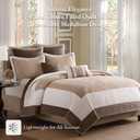 Madison Park Attingham Reversible Quilt Set - All Season Breathable Coverlet, Lightweight Cozy Bedding Layers, Matching Shams, Full/Queen(90"x90"), Beige Multi 7 Piece