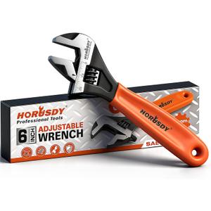 HORUSDY 6" Adjustable Wrench Pipe Spanner: Wide Jaw Black Oxide Wrench With Cushion Grip, Laser Marked Metric & SAE Scales, CR-V Steel, for Professionals