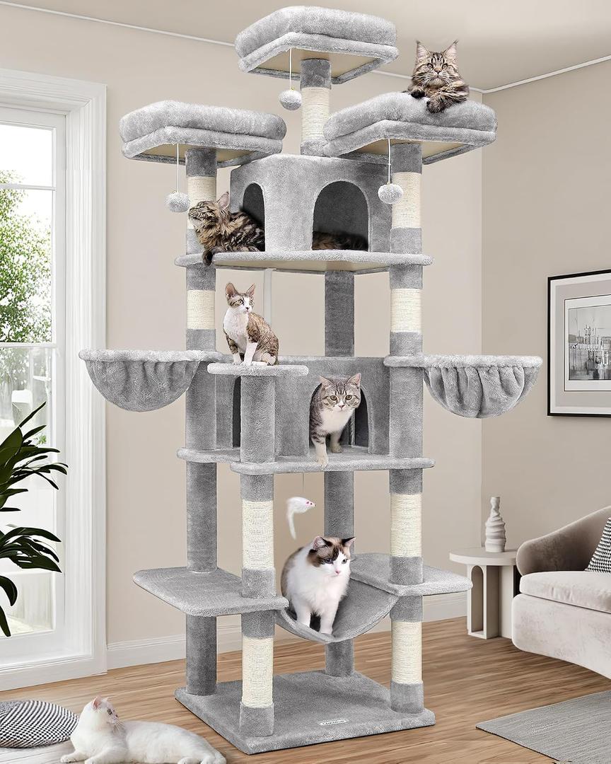 Globlazer Big XXL Cat Tower for Indoor Multiple Cats, F80, Light Grey, 80inch