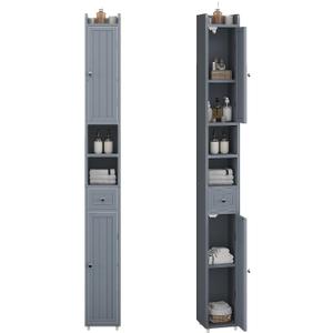 ChooChoo Narrow Bathroom Storage Cabinet with Adjustable Shelves, Tall Storage Cabinet with 2 Doors and 1 Drawer, Freestanding Cupboard for Small Spaces, Grey, 7.87"D x 7.87"W x 70.87"H