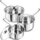 MICHELANGELO Stainless Steel Sauce Pan Set - 1, 2, 3 Qt Saucepans with Lids, Small Stainless Steel Pots for Cooking, Induction Compatible, Dishwasher & Oven Safe (1+2+3 Quart)
