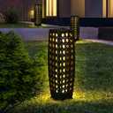 Solar Floor Lamp, Outdoor Floor Lamp Lanterns Outdoor Waterproof, Solar Powered Resin Wicker Lamp, Weather-Resistant Rattan Deck Light for Porch, Garden, Patio