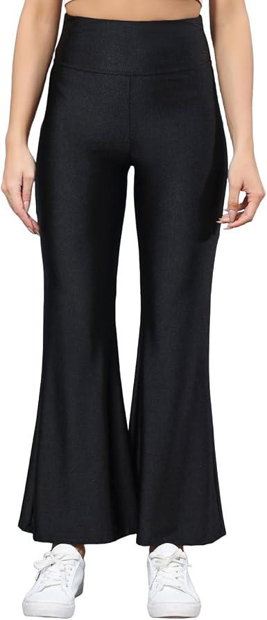 3 x Sghenr Women's Shiny High Waisted Flare Yoga Pants Tummy Control Wide Leg Casual Workout Leggings (Black) XL