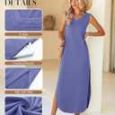 Ficerd 2 Pcs Women's Maxi Dresses Summer Sleeveless Beach Long Dress V Neck Casual Loose Split Sundress with Pockets (L)