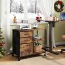 DEVAISE 3 Drawer Mobile File Cabinet, Rolling Printer Stand with Open Storage Shelf, Fabric Lateral Filing Cabinet fits A4 or Letter Size for Home Office, Rustic Brown Wood Grain Print
