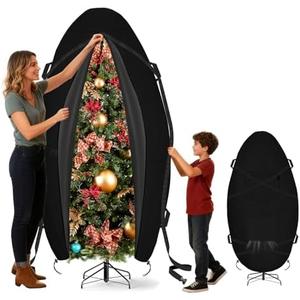 Kovshuiwe Upright Christmas Tree Cover-for 8.5FT/9FT Christmas Trees or Topiary Trees, Holiday Tree Cover with Waterproof Zipper, Heavy Duty 600D Oxford Durable Vertical Xmas Storage Bags(Black)