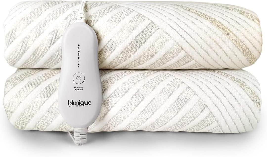 blunique Electric Heated Mattress Pad Twin Size Single Control Bed Warmer, Deep Pocket, 10-Hour Auto Off, Machine Washable, 3D Air Layer Fabric, 39"x75", Gold