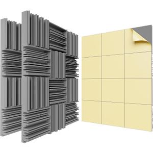 36 Pack Self-Adhesive Sound Proof Foam Panels,12 X 12 X 2 inches Acoustic Foam,High Resilience Sound Proofing Padding for Wall,Sound Absorbing Panels Suitable for Home Studios, Offices - Gray