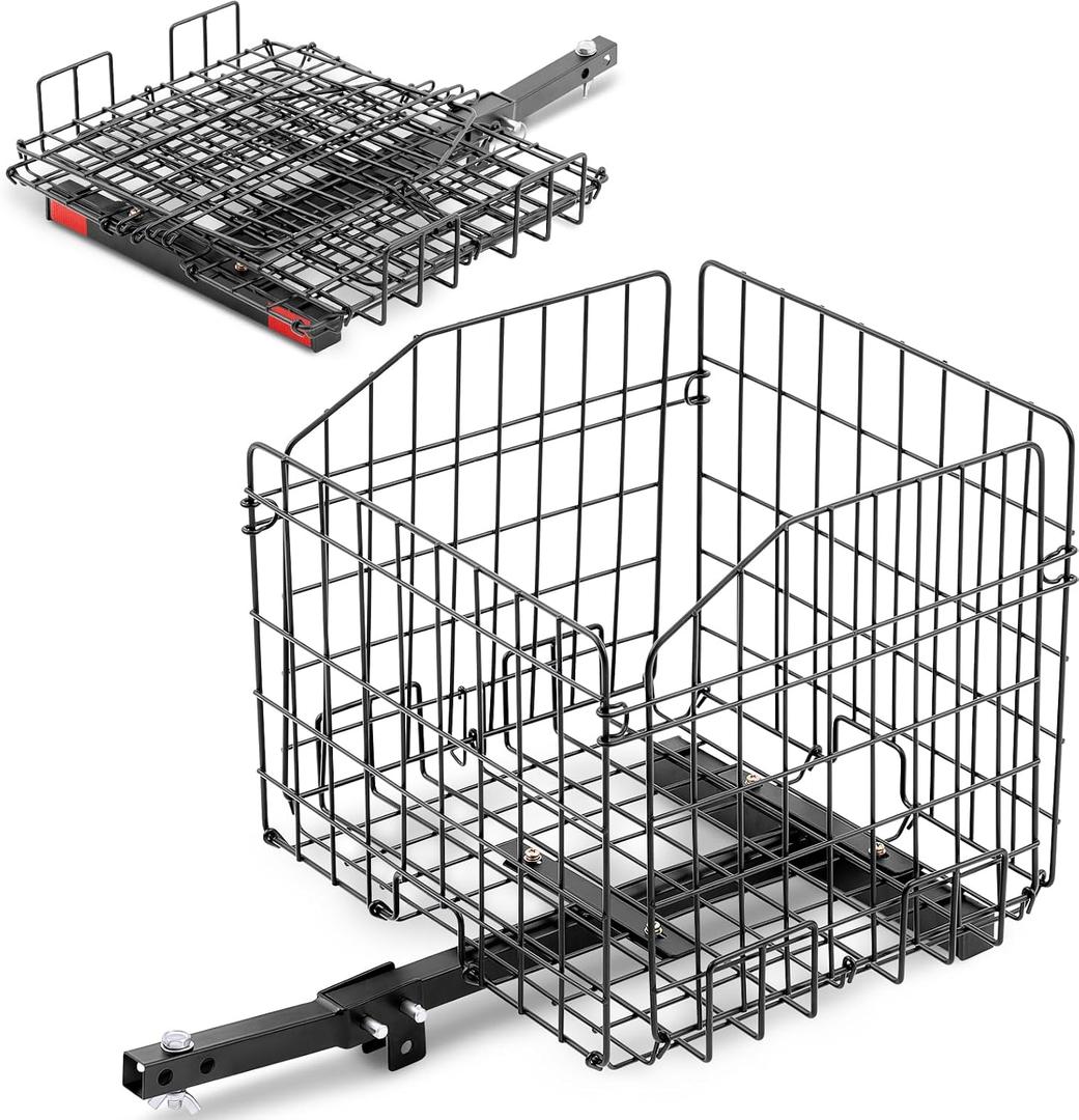 Tioncy Folding Rear Basket Metal Compatible with Most Golden, Drive & Pride Mobility Scooter Waterproof Steel Heavy Duty Mobility Scooters Accessories Works with 1" Receiver Storage Cargo Basket, about 15 x 14 x 14.5"